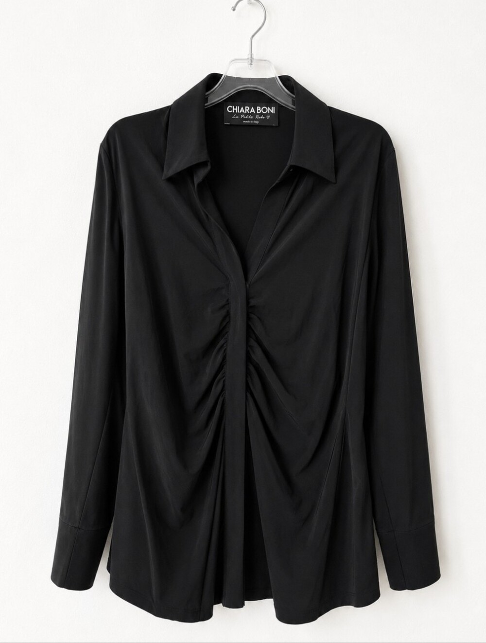 Chiara Boni La Petite Robe Black Ruched Blouse Top Made in Italy Size 12